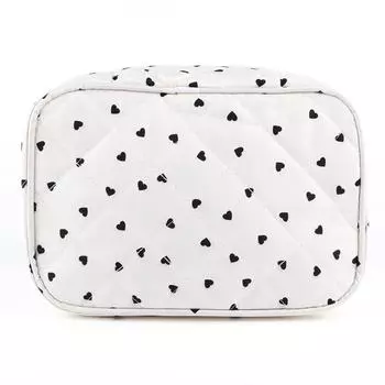 Heart Pattern Quilted Makeup Bag Cotton Makeup Organizer Bag for Women (Red)