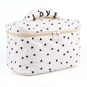 Heart Pattern Quilted Makeup Bag Cotton Makeup Organizer Bag for Women (Red) SN9