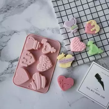 Heart Shape DIY Cake Mold Silicone 6 Cavity Valentines Day Candy Mold for Baking розовый