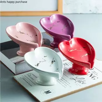 Heart-shaped Ceramic Soap Box Drain Soap Dish Tall Feet Drain Rack Soap Holder Home Bathroom Supplies Desktop Shelf Storage Rack фиолетовый
