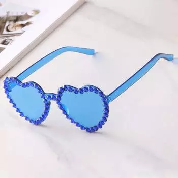 Heart-shaped Frame Fashion Rhinestone Sunglasses Outdoor Travel Party Sunglasses Sun-Protective Black Shades Glasses синий