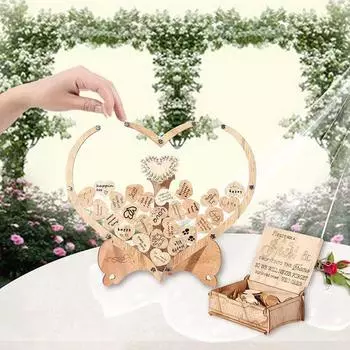 Heart Shaped Frame Wooden Love Signature Guest Book Rustic Drop Box With Heart Tags Wedding Birthday Party Props Desktop Decor