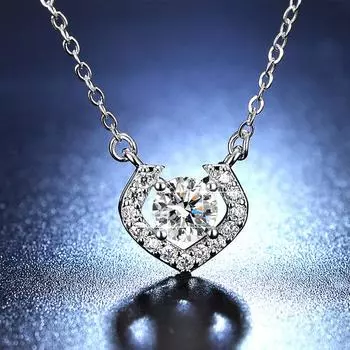 Ожерелье в форме сердца с 1 каратным бриллиантом, имитацией моцареллы, женское модное ожерелье в форме сердца с персиковым сердечком
