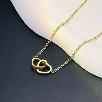 Heart-Shaped Necklace Light Luxury Niche Design Necklace Women Choker Women Titanium Steel Temperament Accessories No Fading Pendant A [86141] Double Heart Gold