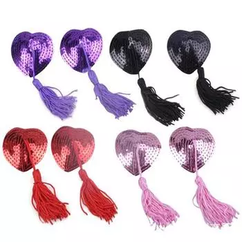 Heart-Shaped Sequin Tassel Nipple Pasties - Seamless Lingerie Accessories