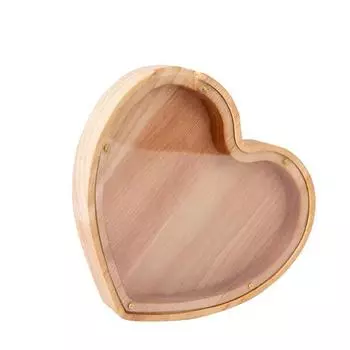 Heart Shaped Wooden Piggy Bank Unbreakable Cash Saving Box Personalized Coin Container Boys Coin Container