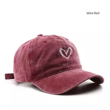 Heart Trendy Retro Trendy Washed Old Peaked Cap Men s Outdoor Women s Sun Protection Sun Protection Sun Baseball Hat South Korea Burgundy Adjustable