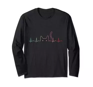 Heartbeat Cat Lover Cat Lover Cat Lover Heartbeat Cat Cat Owner Электрокардиограмма Смешная милая кошка Кот Кот Футболка с длинным рукавом чёрный