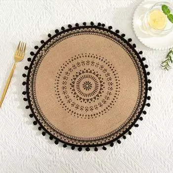 Heat Resistant Braided Place Mats 38cm/15inch Woven Vase Mats Vintage Cup Coaster Mat Dining Table B