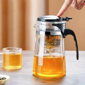 Heat Resistant Glass Teapot Flower Tea Kettle with Strainer Infuser Kung Fu Teaware Puer Oolong Pot with Handle for Home Use