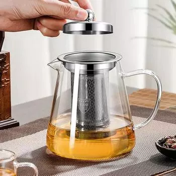 Heat Resistant Glass Teapot with Stainless Steel Tea Strainer Infuser Flower Kettle Teaware for Both Gas and Induction Cooker