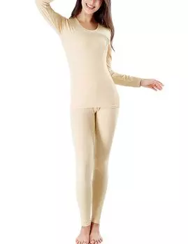 Heat Tech Winter Warm Inner Нижнее белье с длинным рукавом, комплект из верха и низа, цвет [SHELISTEN] для женщин (Матовый телесный, XL)