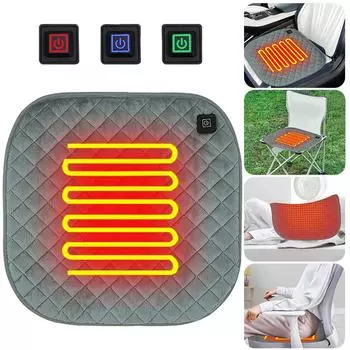 Подогреваемая подушка для сиденья, портативная электрическая подушка для сиденья с подогревом, 3 скорости, зарядка через USB для спорта на открытом воздухе, кемпинга, рыбалки серый
