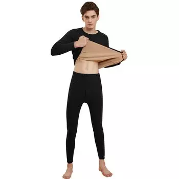 Heattech Warm Cold Weather Inner Top and Bottom Термофлисовые брюки с длинным рукавом Высокая эластичность для пожилых людей Черный Extra [Daycloth] Внутренняя одежда,