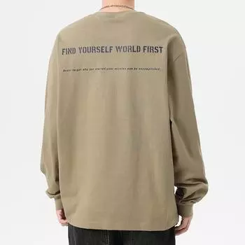 Футболка с длинными рукавами из плотного хлопка, мужская, весна-осень, модный бренд, американский свитер, подростковая, повседневная, свободная, рубашка, топ M светло-коричневого