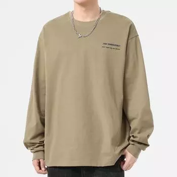 Футболка с длинными рукавами из плотного хлопка, мужская, весна-осень, модный бренд, американский свитер, подростковая, повседневная, свободная, рубашка, топ M светло-коричневого