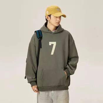 Heavy Digital Printing Hooded Men s Sweater Autumn and Winter New Retro Loose American Couple Hoodie M чёрный