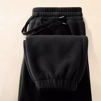 Heavy Double-sided Ao-grained Fleece Men and Women Same Style Winter Plus Velvet Pants Loose Large Size Tying Pants Warm Casual Trousers M
