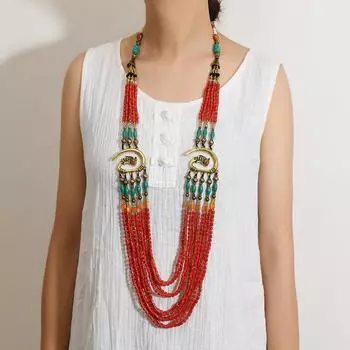 Heavy handmade beaded multi-layer necklace, retro long style Yingluo ancient Hanfu Warring States robe women s Chinese accessories