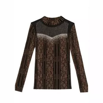 Heavy Industry Diamond Half High Neck Long Sleeve T-shirt Women s Winter New Slim Inner Base Shirt Top M