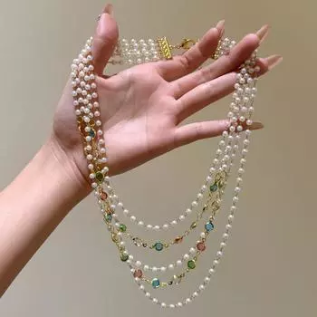 Heavy Industry Temperament Court Style Pearl Flash Diamond Necklace Niche Design Temperament Personality Versatile Necklace