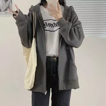 Тяжелый корейский свитер Тондэмун, куртка на молнии на раннюю осень, свободный женский кардиган с капюшоном большого размера, студенческий топ, модный M