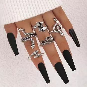 Heavy metal, dark punk style, hip-hop, exaggerated butterfly skull snake ring, joint ring, five-piece set for men and women