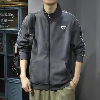 Тяжелый ретро спортивный кардиган свитер мужской свободный большой размер американская повседневная трендовая куртка с воротником-стойкой M абрикосовый