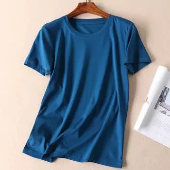 Heavy W2103 Double-Sided Mercerized Cotton Casual Short Sleeve Peacock Blue M