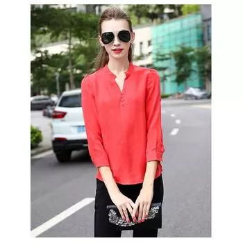 Heavy Weight Cuprammonuium Nine-Quarter Sleeve Summer Simplicity Tops Red 4XL