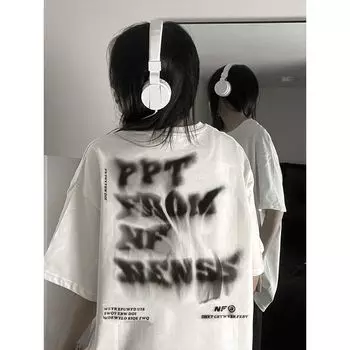 Heavy Weight Pure Cotton Plus Size Ladies Plus Size T-Shirt Trendy Fashion High Street Men and Women American Short Sleeve Oversize Half Sleeve Couple White XL