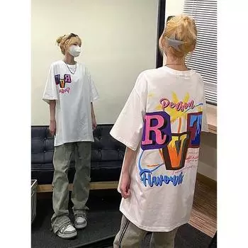 Heavy Weight Retro Summer Fashion Loose Short Sleeve T-Shirt White [220 grams of high quality pure cotton]] L