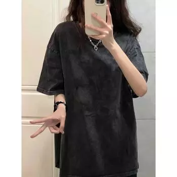Heavy Weight Worn Looking Washed-out Shoulder Retro Short Sleeve T-Shirt Washing ash M