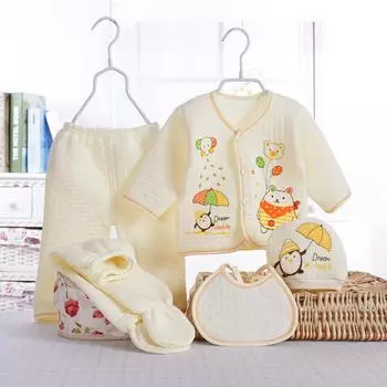 HeavyRain 5 шт., топы с длинными рукавами с героями мультфильмов для новорожденных мальчиков и девочек + шапка + штаны + комбинезон, комплект одежды 59