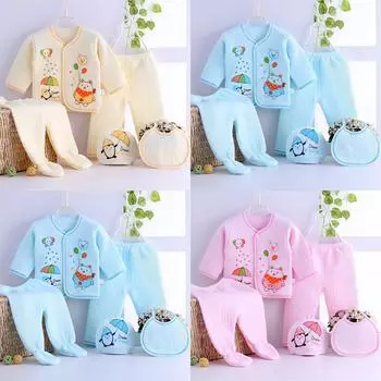 HeavyRain 5 шт., топы с длинными рукавами с героями мультфильмов для новорожденных мальчиков и девочек + шапка + штаны + комбинезон, комплект одежды