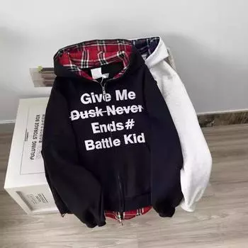 Тяжелый американский High Street Fake двухсекционный кардиган в клетку с капюшоном свободная толстовка женская куртка пара свободная толстовка с капюшоном M белый