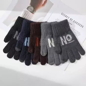 Тяжелые мужские шерстяные теплые перчатки Зимняя защита от холода Утолщенные шерстяные жаккардовые Английские Велосипедные Сенсорный экран Полные пальцы One Size