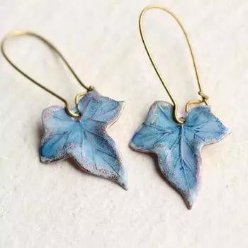Hecheng Wish Blue Maple Leaf Earrings - Cool and Beautiful Eternal Flower Design