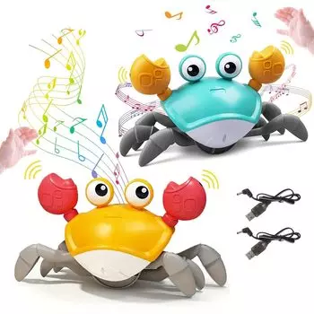Heculos Crab Toy Moving Set для музыкального ползания, перезаряжаемый через USB, имитационный краб, автоматически избегающий интерактивного обучения и развития со светодиодом