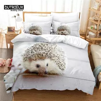 Hedgehog Bedding Set, 3Pcs Duvet Cover Set, Soft Comfortable Breathable Duvet Cover, For Bedroom Guest Room Decor EU single(135x200cm)