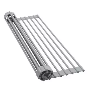 HEDONLEE Складная полка для сушки посуды над раковиной, складная силиконовая сушилка для посуды, держатель для посуды, компактный, экономит место, антибактериальный, 43-33 см, не ржавеет серый