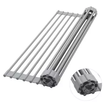 HEDONLEE Складная сушилка для посуды, сушилка для посуды, держатель для посуды, компактный, экономящий место, силиконовый, антибактериальный, 5233 см, не ржавеет серый