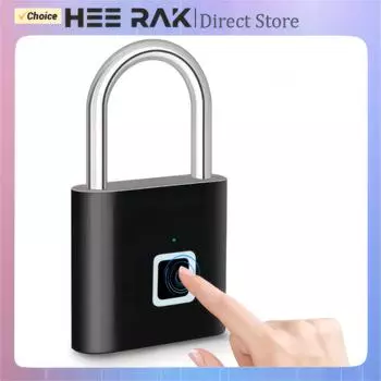 HEE RAK Keyless USB Charger Fingerprint Lock Smart Padlock Водонепроницаемый дверной замок 0.2 сек Разблокировка Портативный противоугонный навесной замок из цинка серебряный
