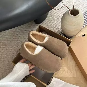 Heel all-inclusive velvet warm neck Ken shoes, women wear thick-soled fluffy shoes in autumn and winter, and cotton shoes on one foot 35