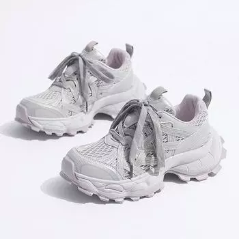 Heel height 5cm small leather dad shoes new lightweight sports shoes mesh breathable hollow casual shoes 35