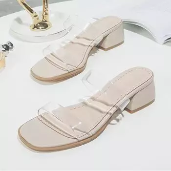 Heel Women Slipper Summer Outdoor Trendy Comfortable Women Sandals Thin Strap Women Slipper Elegant Women Shoe 2024 35 бежевый