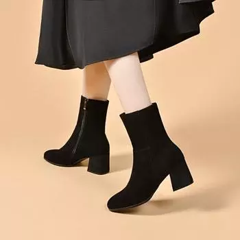 Сапоги на каблуке Модные сапоги Кожаные сапоги 34 чёрный