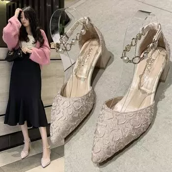 Туфли на каблуке женские 2024 новые весенние и осенние модные новые сексуальные банкетные удобные однотонные туфли с острым носком женские туфли на высоком каблуке 35 бежевый
