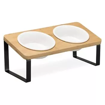 HeGeed Cat Cat Cat Cat Food Bowl с железным углом 15 градусов защищает шейный отдел позвоночника Cat Pet Tableware with Bamboo Cat Mesh Ceramic Food Two Treat Snack