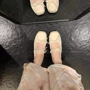 Height increase 4cm~ Bow square head versatile light mouth Mary Jane single shoes women s spring and summer ballet shoes streamer fairy 34